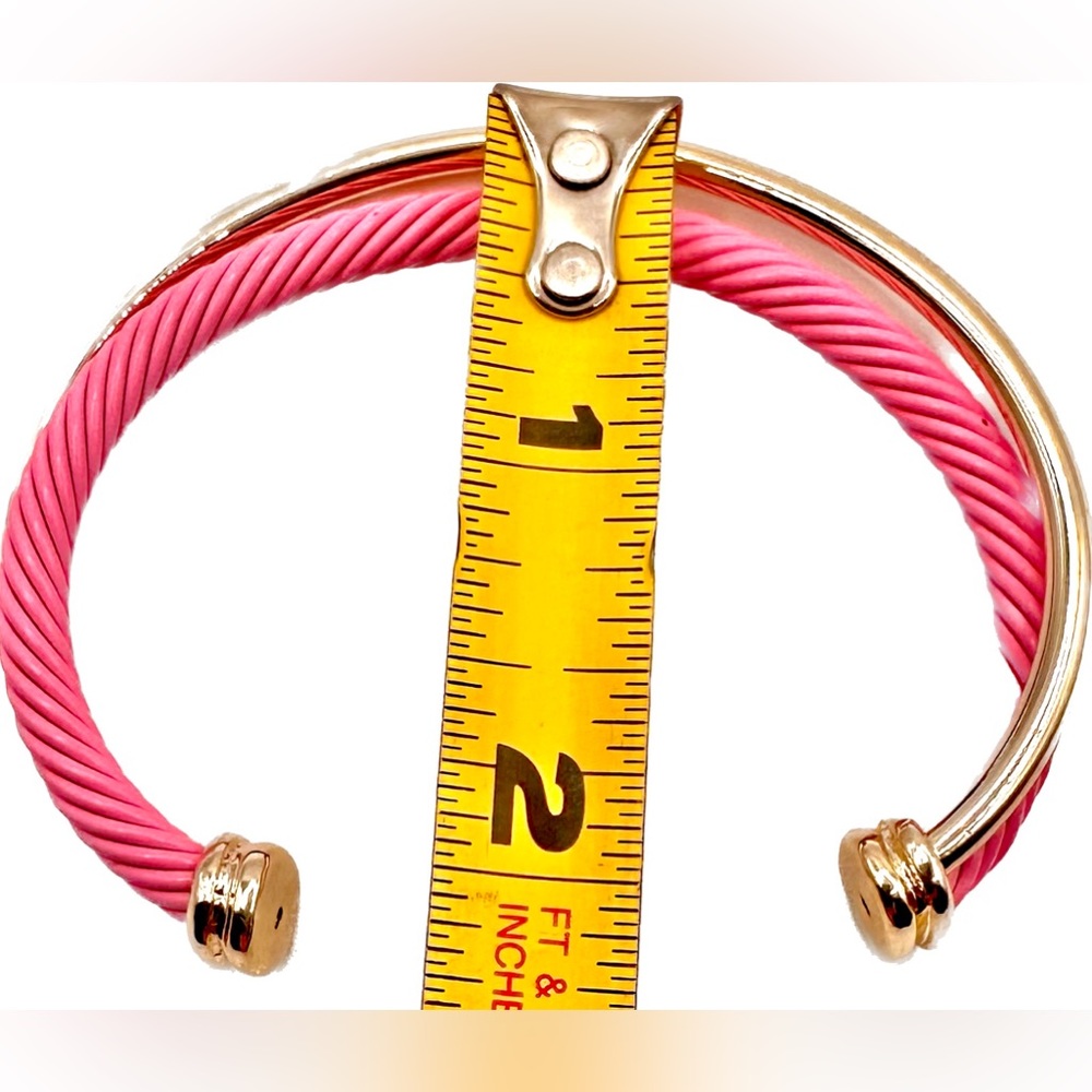 NWOT Beautiful Barbie Pink & Gold Tone Metal Cuff Double Twisted Bracelet - Picture 3 of 4